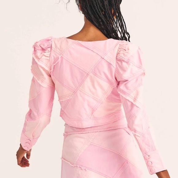 LoveShackFancy Eleora Pink Patchwork Cropped Jacket Size 00 Missing Button Last - Picture 2 of 9